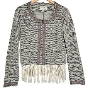 Miss Me Geometric Diamond Fringe Cropped Jacket Cardigan Sweater Women Size M